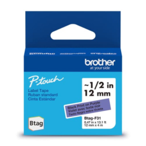 Brother Genuine BTAGF31 Non-Laminated Tape for P-touch Label Makers, Black on Purple ? 12 mm wide x 4 m long