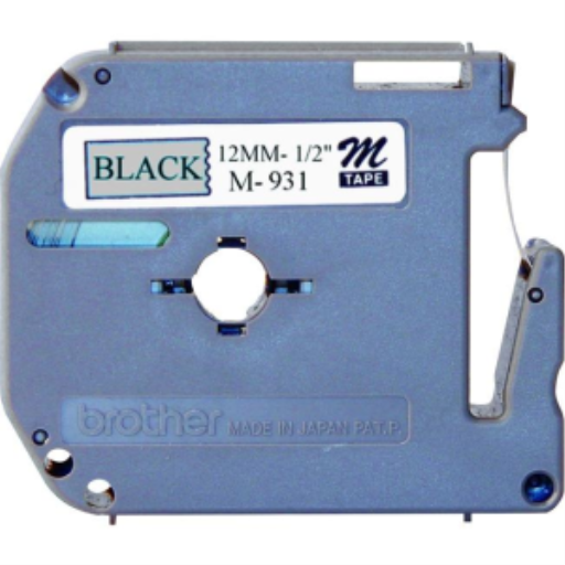 Ruban non laminé noir sur argent Brother Genuine M931 pour étiqueteuses P-touch, 12 mm de large x 8 m de long