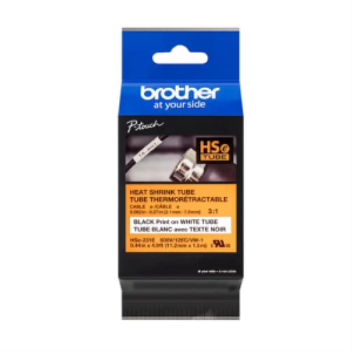Étiquette tube thermorétractable Brother HSE231E noir sur blanc, 11,2 mm x 1,5 m