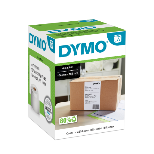 Dymo LW Extra-Large Shipping Labels for LabelWriter 5XL and 4XL - White, 4" x 6", 1 Roll of 220