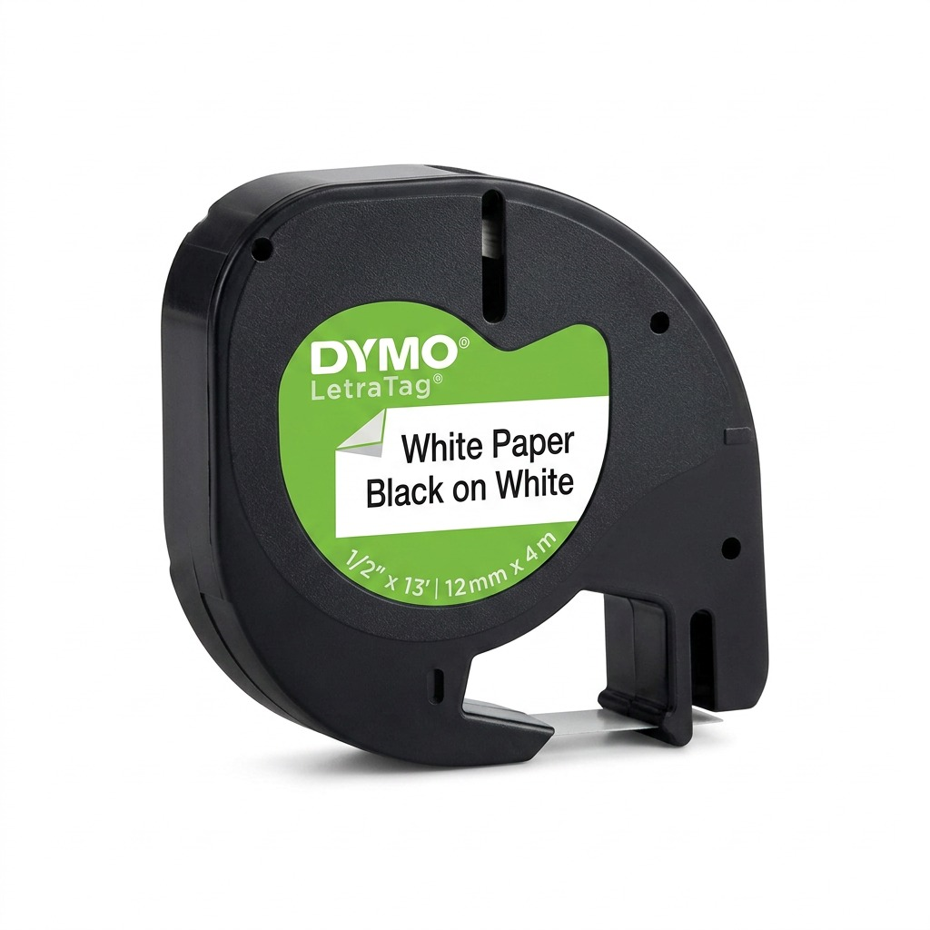 Dymo LetraTag Paper Labels - Black on White, 1/2" x 13'