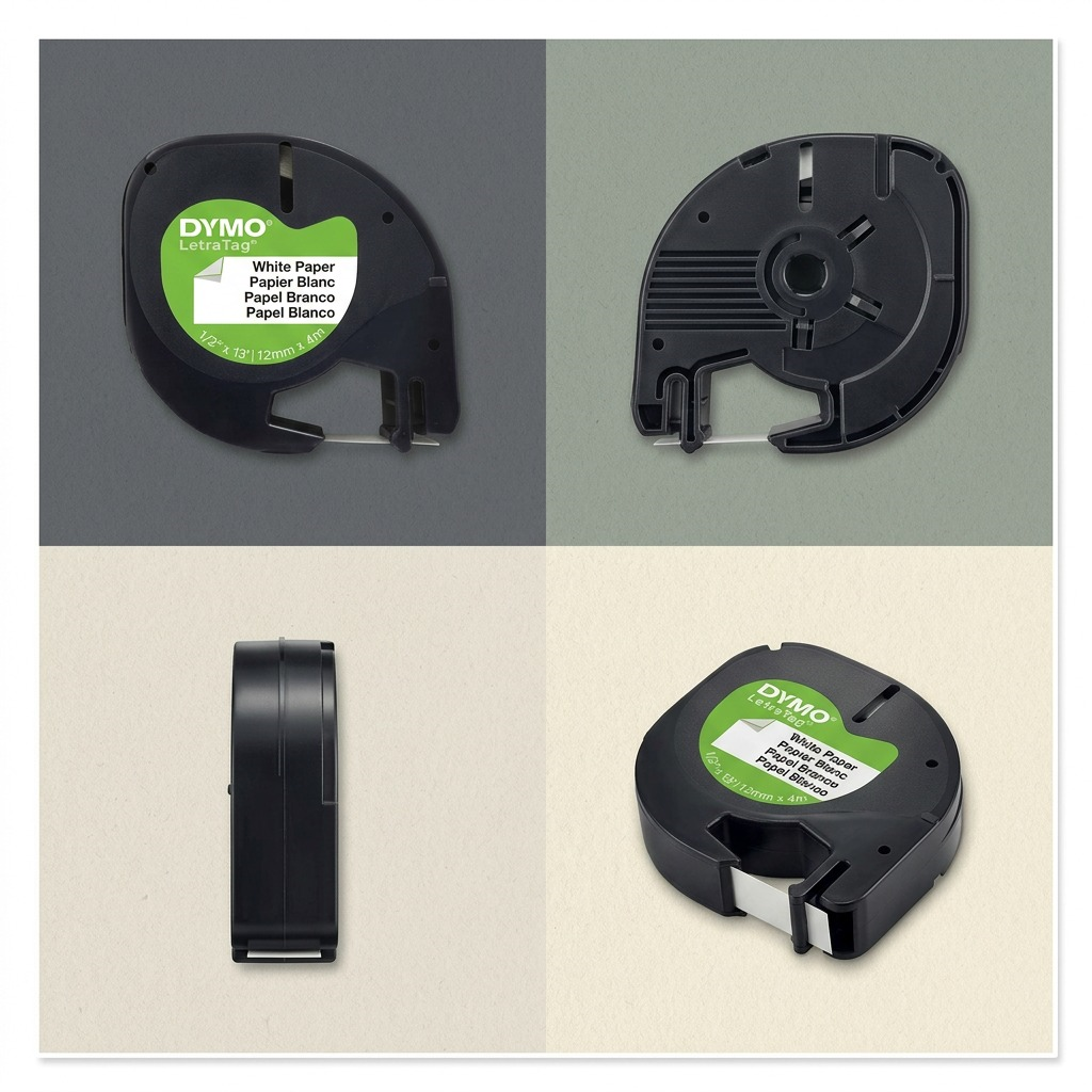 Dymo LetraTag Paper Labels - Black on White, 1/2" x 13'