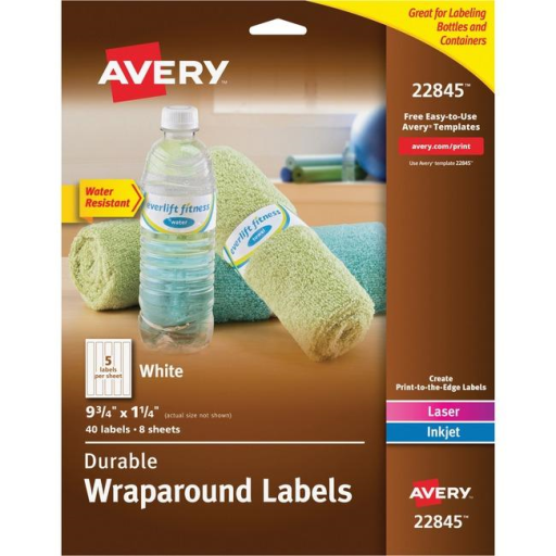 Avery Durable Wraparound Labels, 9 3/4" x 1 1/4", White