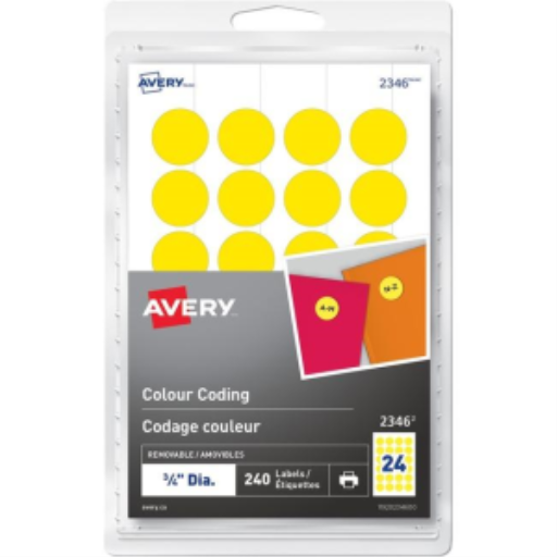 Avery Removable Colour Coding Labels for Laser and Inkjet Printers, ¾", Yellow, Removable