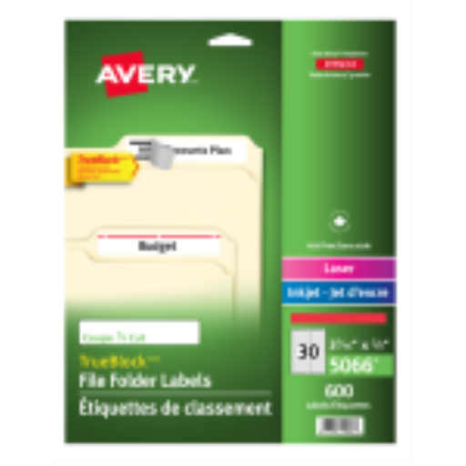 Avery Filing Labels, TrueBlock, 3 7/16" x 2/3", Permanent