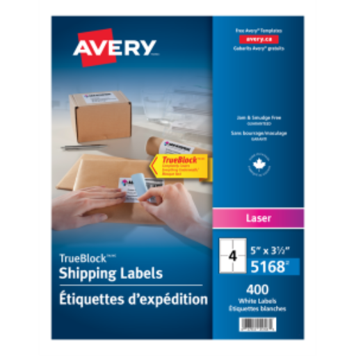 Avery White TrueBlock Labels, 5" x 3 1/2", Permanent, 100 Sheets/Box