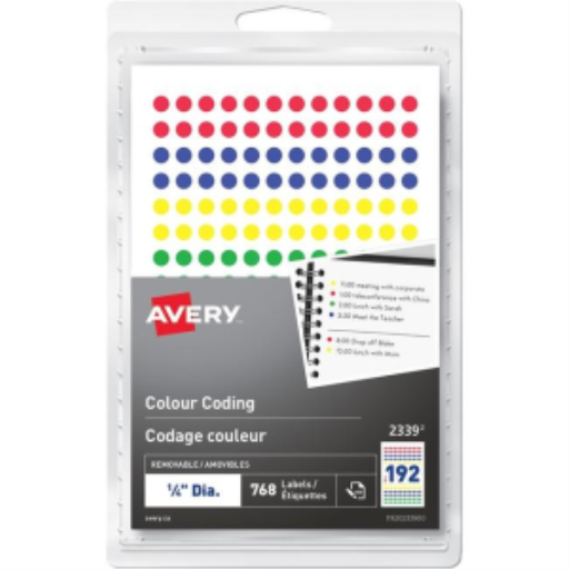Avery Removable Colour Coding Labels Handwrite, ¼", Assorted Colours, Removable