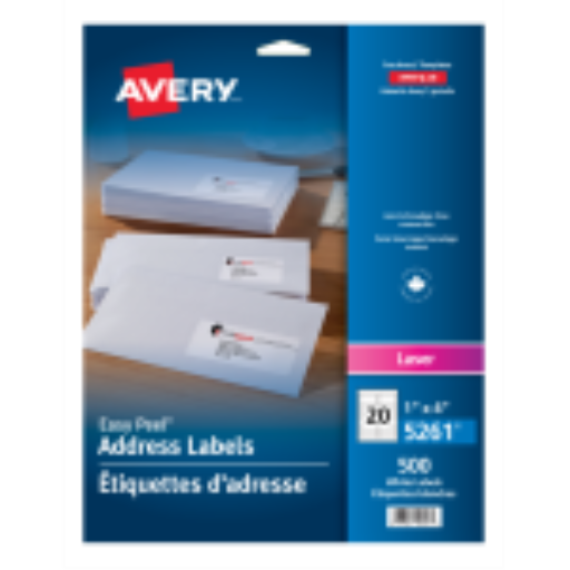 Avery White Easy Peel Labels, 4" x 1", Permanent, 25 Sheets/Envelope
