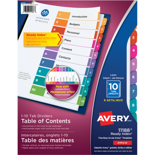 Avery Ready Index Table of Contents Dividers, 10 Tab, 6 Sets