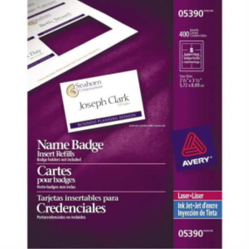 Avery Name Badge Labels, Card Refills 3 1/2" x 2 1/4", 50 Sheets