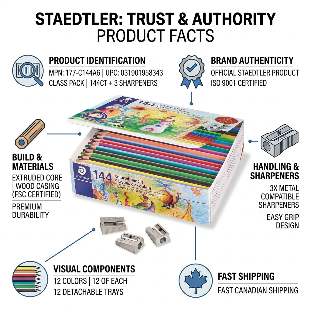 Staedtler Extruded Color Pencil, Class Pack, 144-Pack + 3 Sharpeners (12 Colours X 12-Pack)