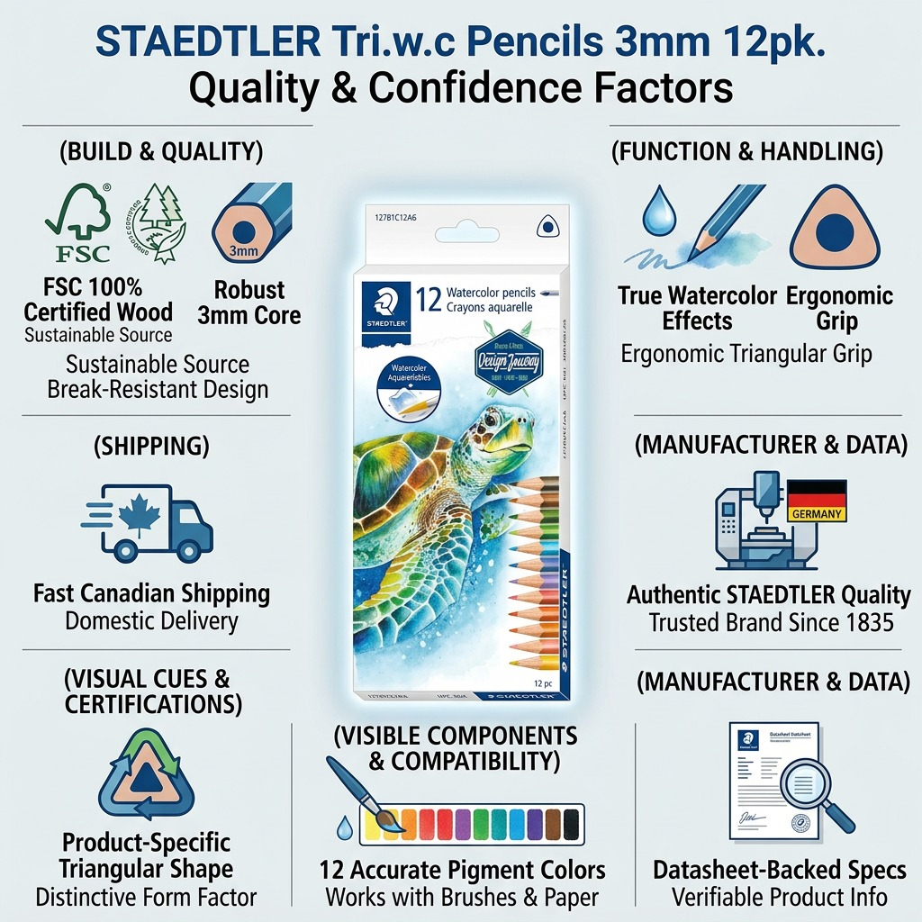 Staedtler Triangular Watercolour Pencils 3mm, 12-Pack FSC 100%