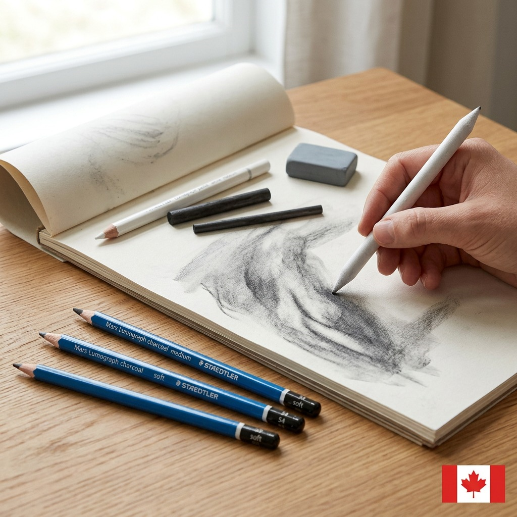 Staedtler Mars Lumograph Charcoal Drawing Set - 7-Piece Professional Sketching Kit with Pencils, Charcoal Sticks & Blending Stump