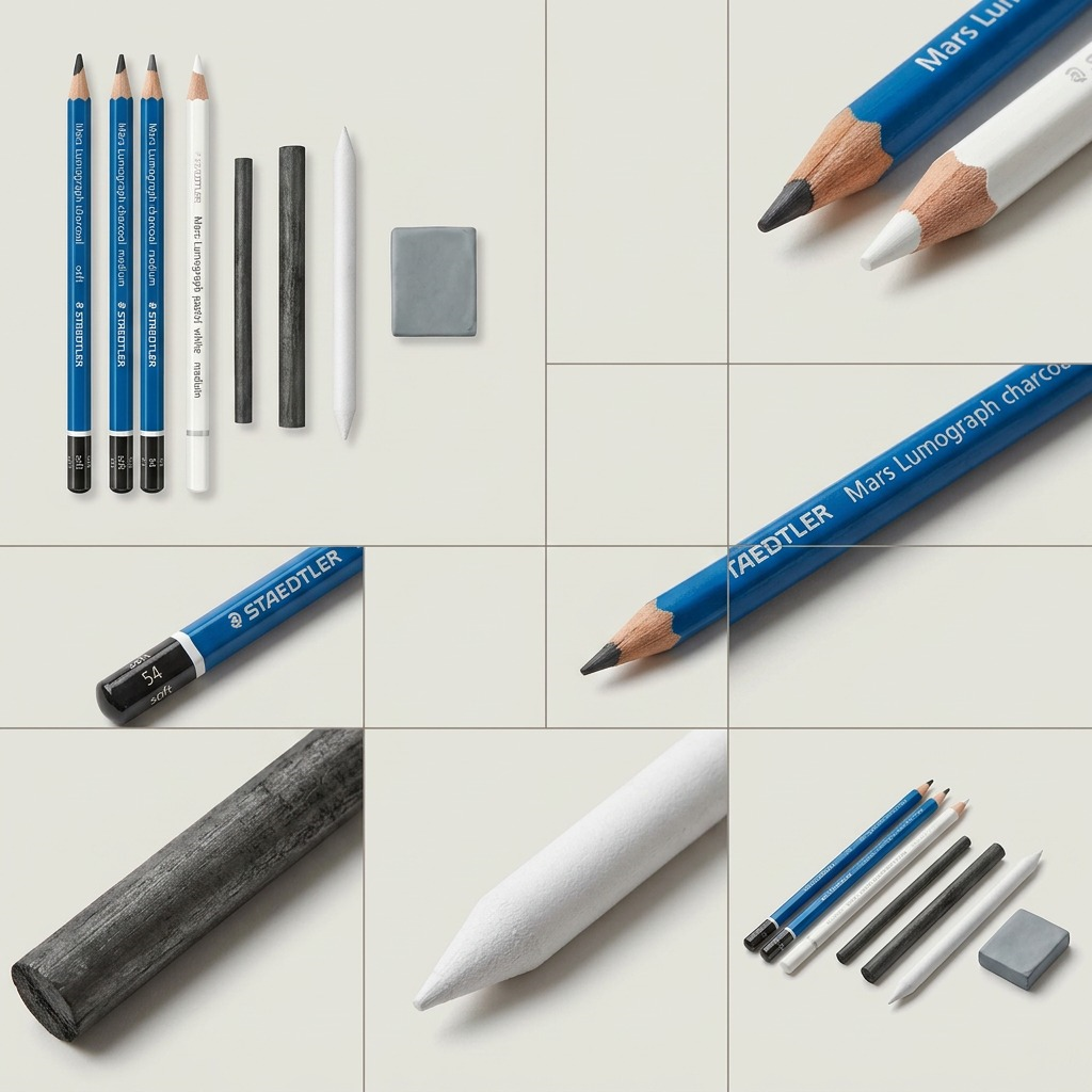 Staedtler Mars Lumograph Charcoal Drawing Set - 7-Piece Professional Sketching Kit with Pencils, Charcoal Sticks & Blending Stump