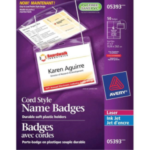 Avery Name Badge Kit, Convention Style with Cord 4" x 3", 6/S