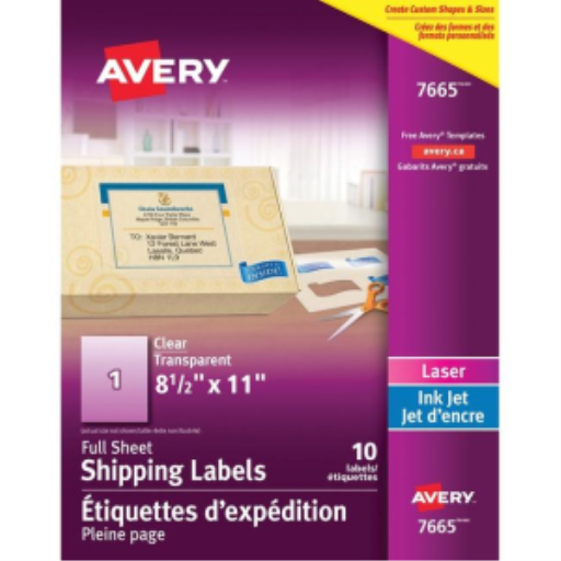 Avery Clear Labels, 8 1/2" x 11", Permanent, 10 Sheets/Envelope, 10 Labels