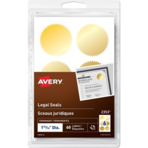 Avery Notarial / Legal Seals 1-15/16" Diameter, Permanent, Gold Foil, 60/pkg