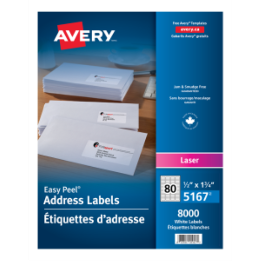 5167 WHITE, EASY PEEL, 1 3/4" X 1/2", PERMANENT, 100 SHEET