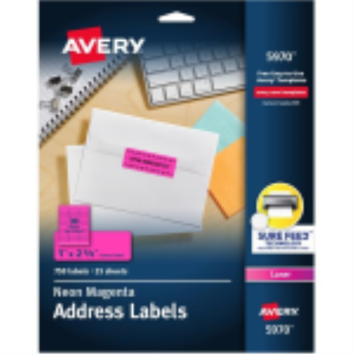 Avery High Visibility Labels, 2 5/8" x 1", Neon Magenta, Permanent