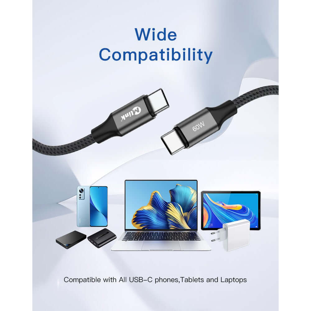Câble de Charge Rapide USB-C Mlink 60W – Nylon Tressé Haute Durabilité