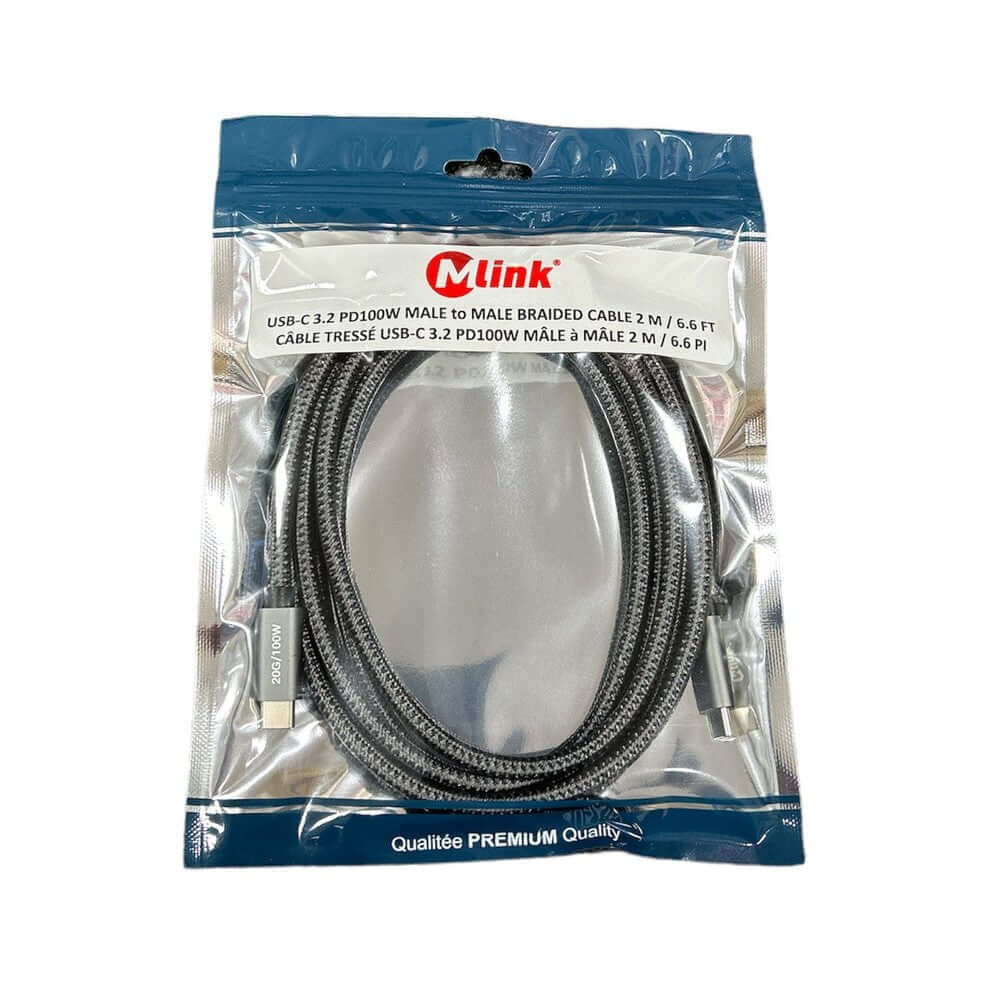 Câble de Charge Haute Performance USB-C Mlink 100W – Nylon Tressé Professionnel