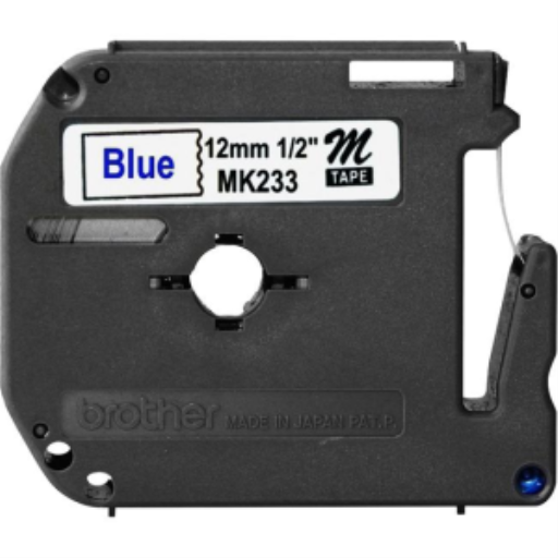 Brother Ruban non laminé original MK233 bleu sur blanc pour étiqueteuses P-touch, 12 mm de large x 8 m de long