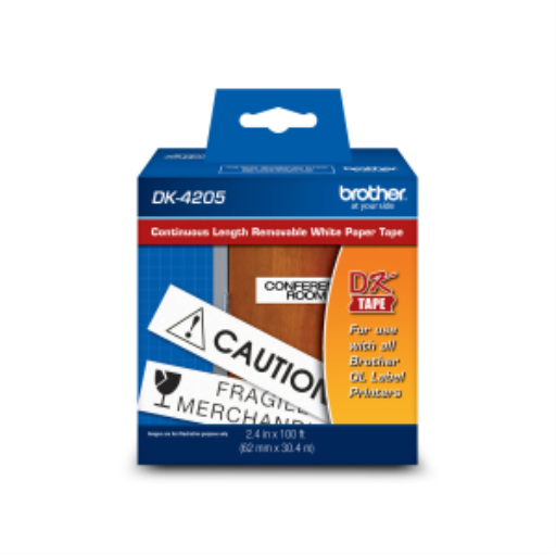 Brother DK-4205 Black/White Removable Continuous Length Paper Tape   2.4" x 100' (62 mm x 30.4 m)
