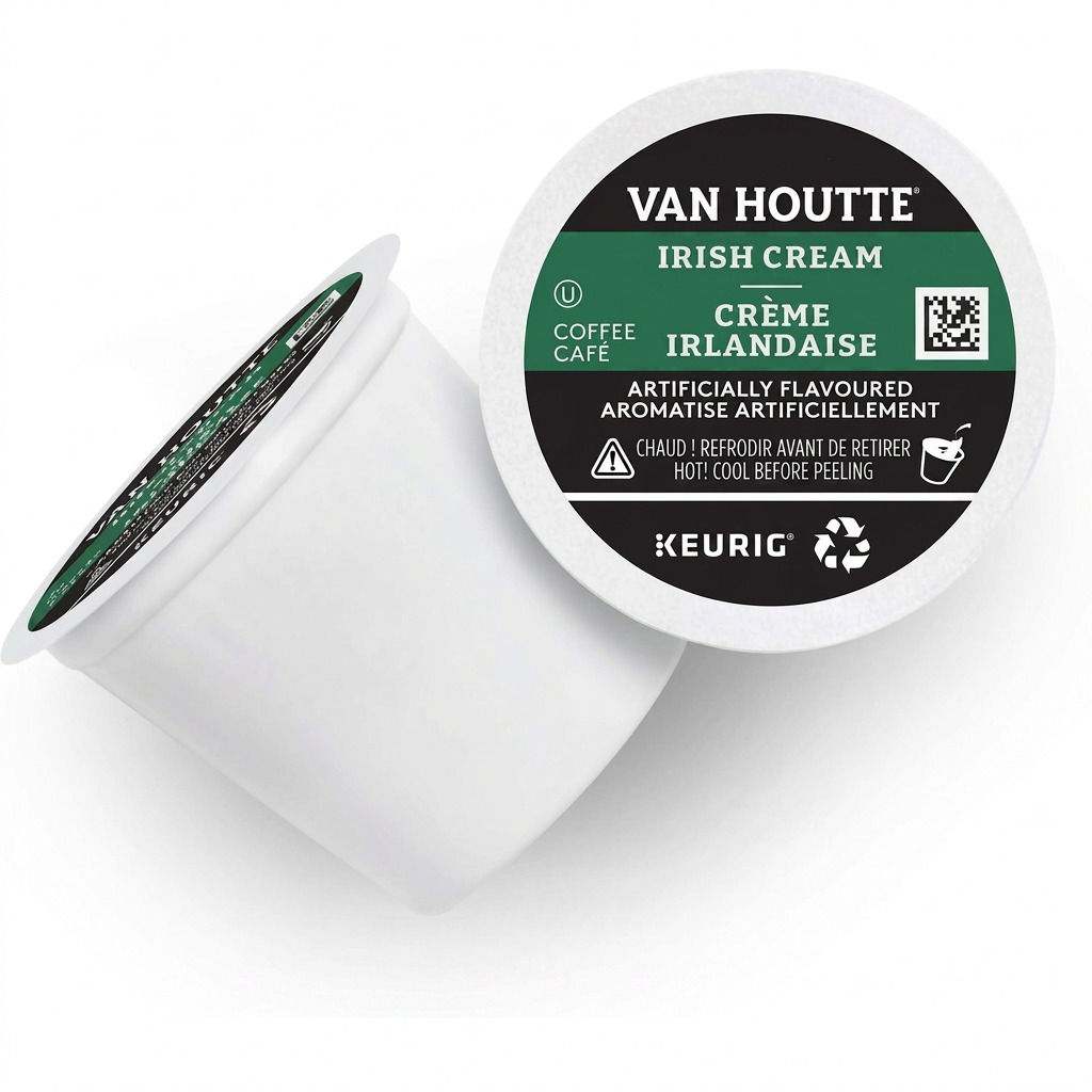 Two Van Houtte Irish Cream light roast Keurig K-Cup pods shown on a clean white background.