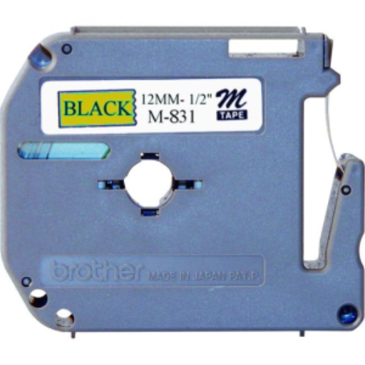 Brother Genuine M831 Black on Gold Non-Laminated Tape for P-touch Label Makers, 12 mm wide x 8 m long