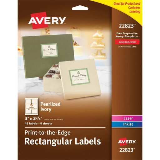 Avery Pearlized Ivory Rectangle Labels, 3" x 3 3/4", 8 Sheets