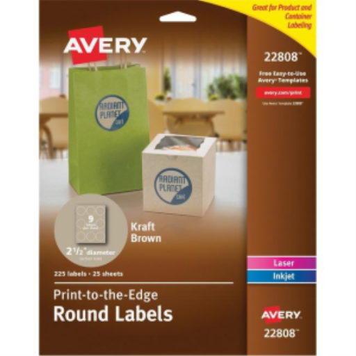 Avery Kraft Brown Round Labels 2 1/2" Diameter, 25 Sheets/Envelope