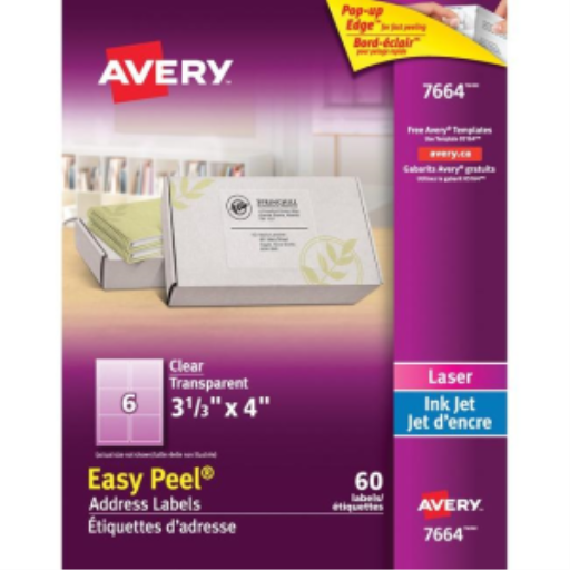 Avery Clear Easy Peel Labels, 4" x 3 1/3", Permanent, 10 Sheets/Envelope
