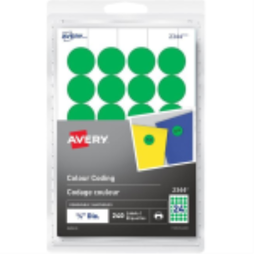Avery Print or Write Colour Coding Labels ¾" Round, Removable, Green, 240/pack