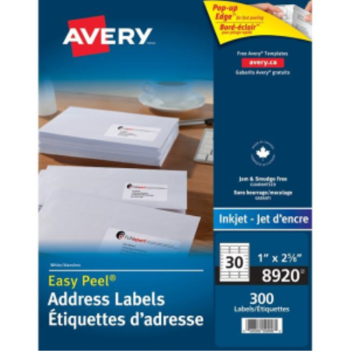 Avery White Easy Peel Labels, 2 5/8" x 1", Permanent, 10 Sheets/Envelope