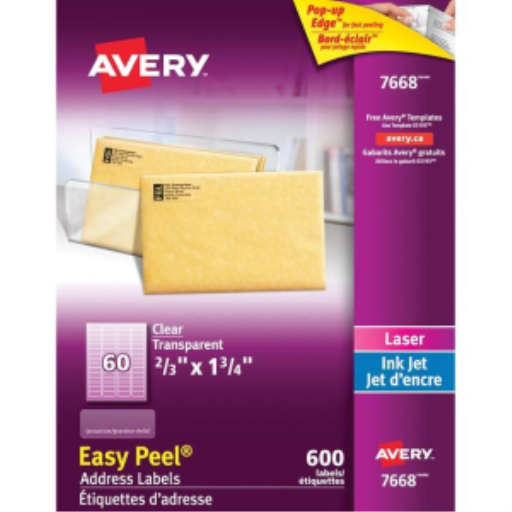 Avery Clear Easy Peel Labels, 1 3/4" x 2/3", Permanent, 10 Sheets/Envelope
