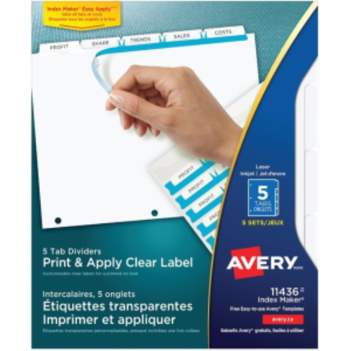 Avery Index Maker Clear Label Dividers, 5 Tab, 5 Sets, White