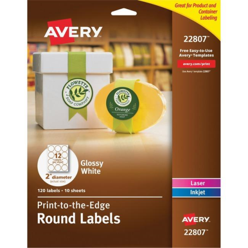 Avery Glossy White Round Labels 2" Diameter, 10 Sheets/Envelope