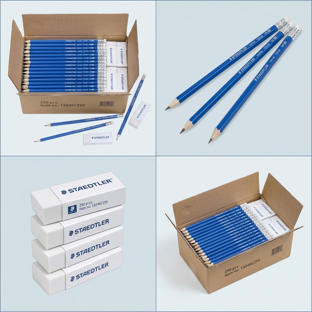Staedtler Pre-Sharpened Wooden #2 Pencil with Block Erasers - Set of 250 Pencils, 20 Erasers