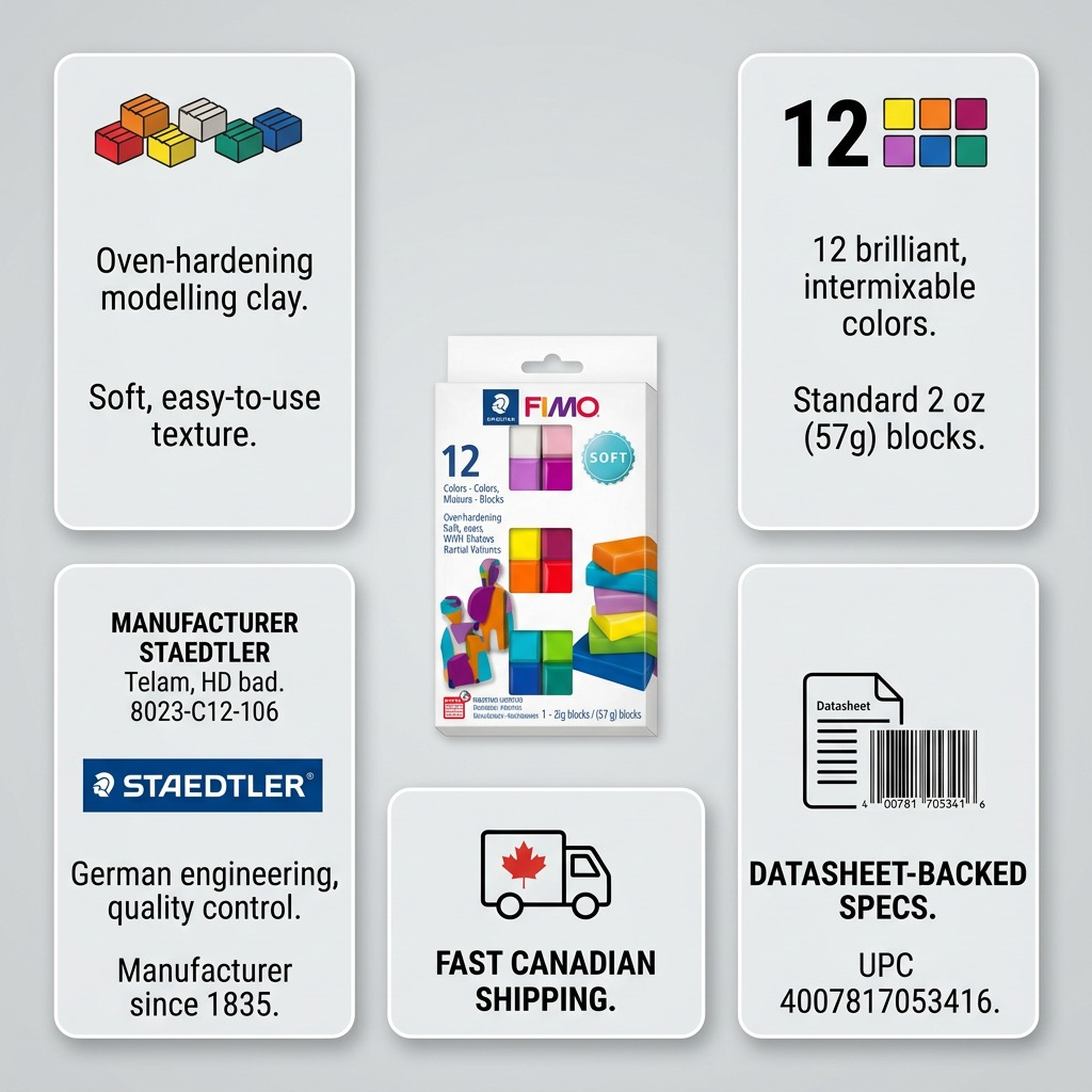 Staedtler Set Modelling Clay Fimo Soft Brilliant Colours 12 Color Pack
