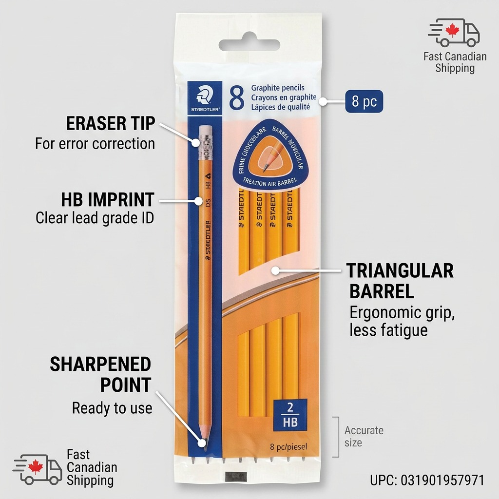 Staedtler Pencil Yellow, Triangular Extru HB, 8-Pack - Canada Only