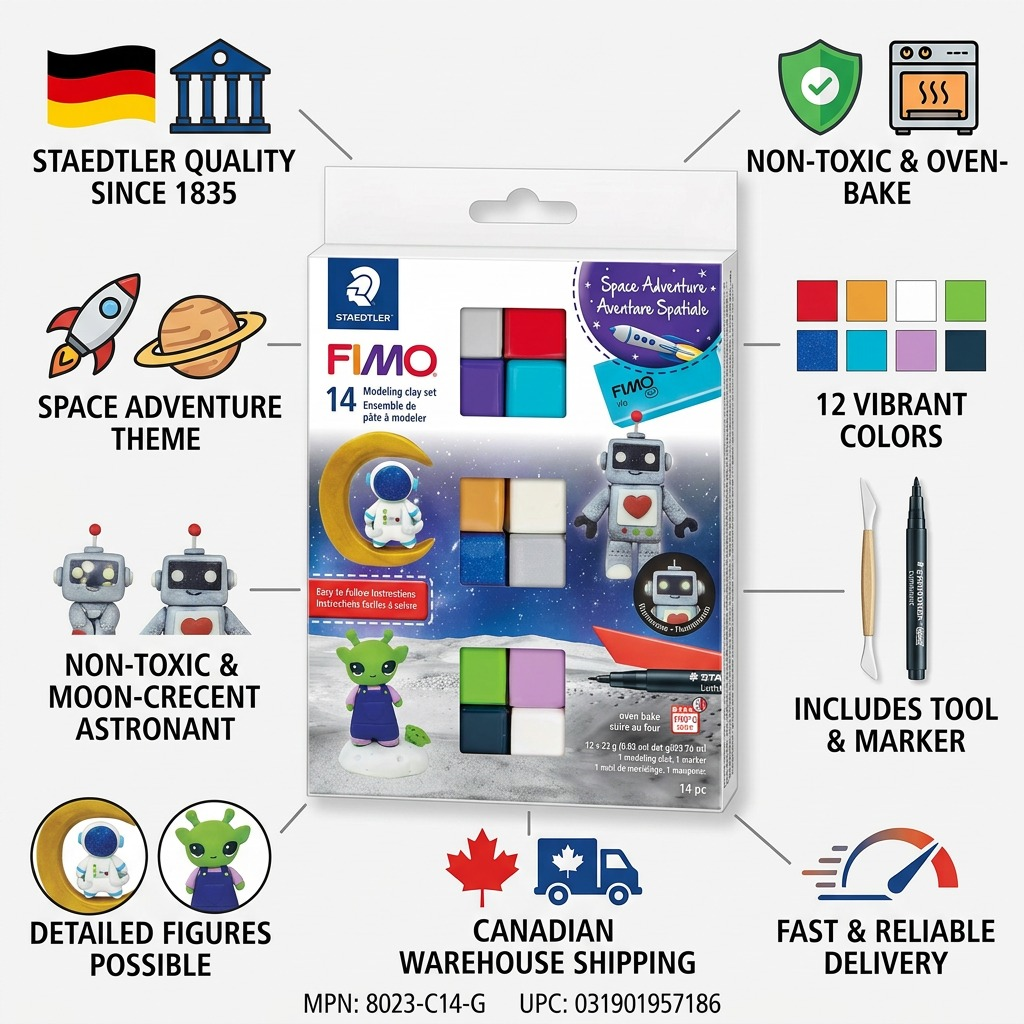 Staedtler Set Modelling Clay Fimo Soft Galaxy 12 Color Pack, 1 Permanent Marker, 1 Modelling Tool