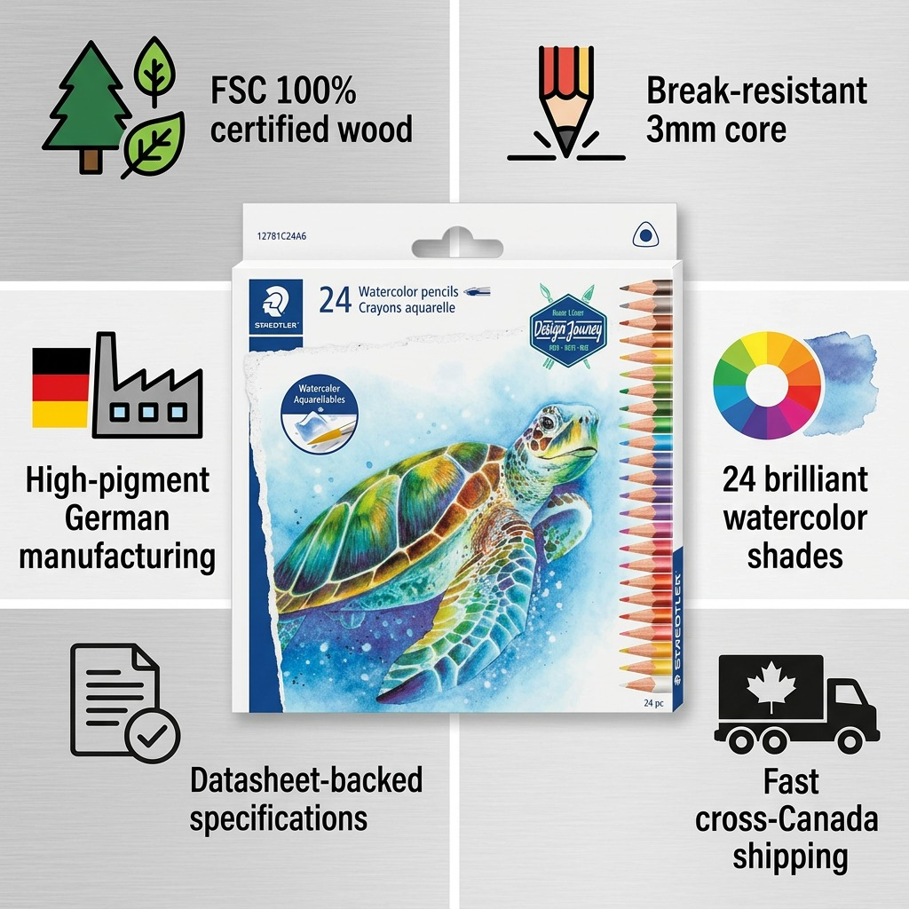 Staedtler Triangular Watercolour Pencils 3mm, 24-Pack FSC 100%
