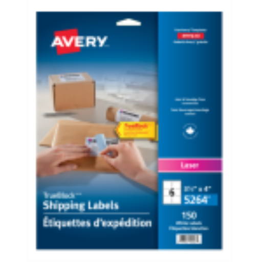Étiquettes Avery White TrueBlock, 4" x 3 1/3", Permanent, 25 feuilles/enveloppe