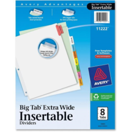 Intercalaires Avery Big Tab insérables, 8 onglets, 1 ensemble, extra larges