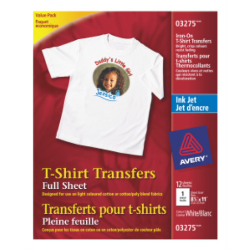 Transferts durables Avery pour t-shirt blanc, 8 1/2" x 11", 12 feuilles