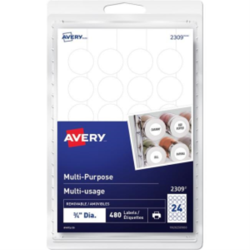 Étiquettes amovibles polyvalentes Avery pour imprimantes laser et jet d'encre, ¾", blanc mat, amovibles