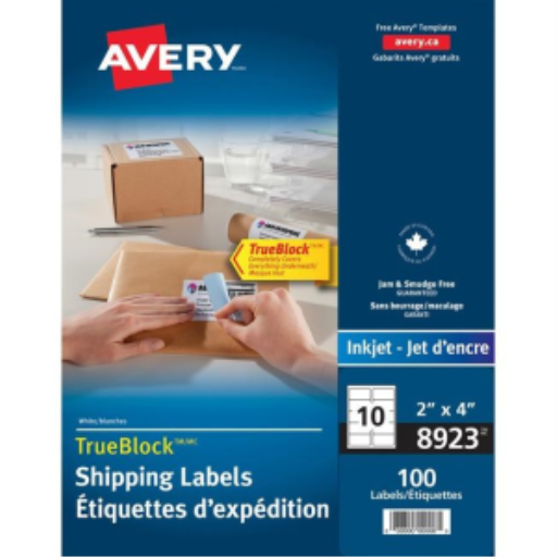 Étiquettes Avery TrueBlock blanches, 4" x 2", permanentes, 10 feuilles/enveloppe