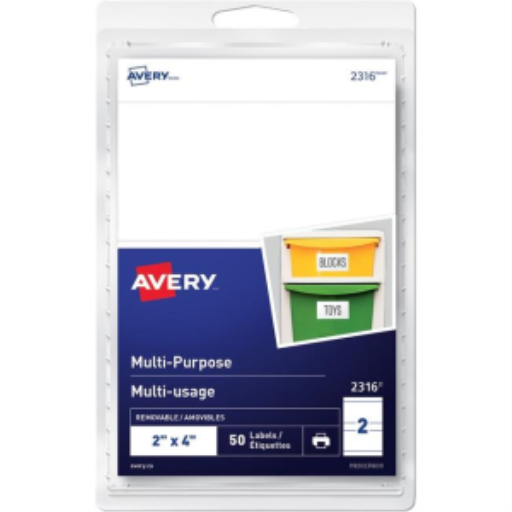 Étiquettes amovibles polyvalentes Avery pour imprimantes laser et jet d'encre, 2" x 4", blanches mates, amovibles