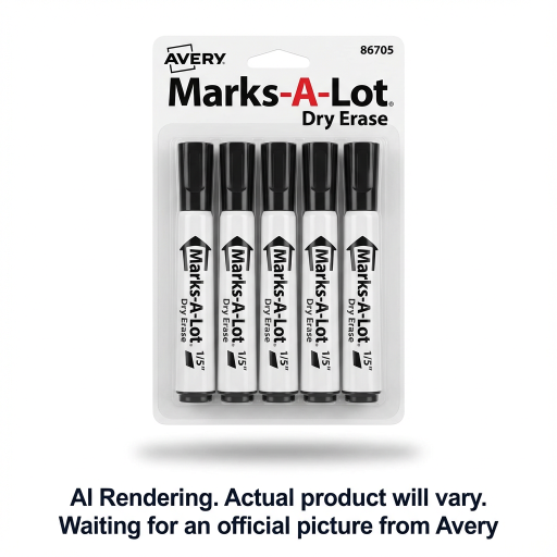 Marqueurs pour tableau blanc Avery Marks-A-Lot réguliers, couleurs assorties, pack de 5
