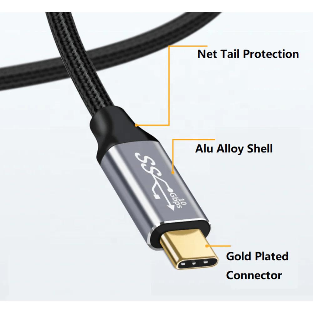 Câble d'extension USB-C 3.1 PD100 en nylon tressé 10 Gbps 20V/5A